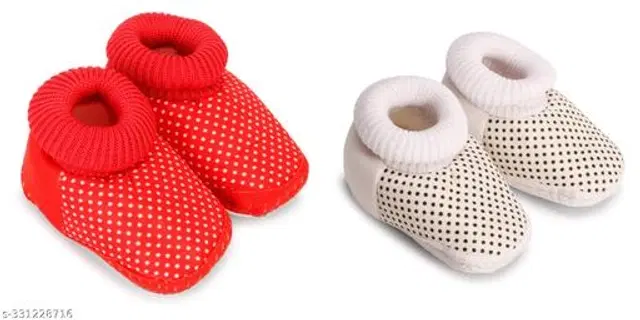 Booties for Infants, Pack of 2 (Red & White, 3-6 Months)