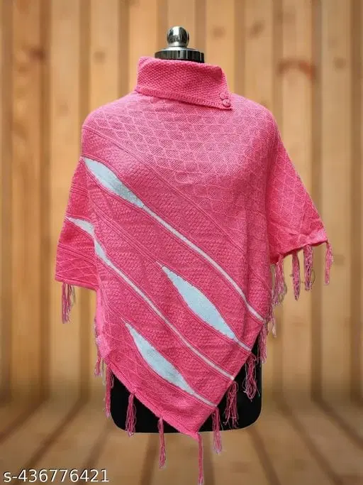 Woolen Poncho for Women (Pink, Free Size)