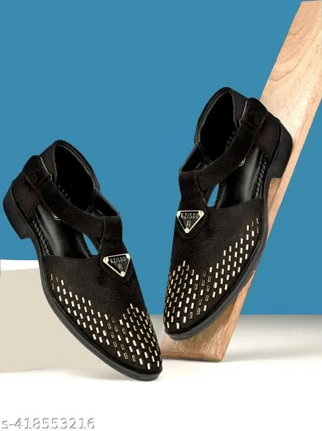 Sandal for Men (Black & Gold, 6)