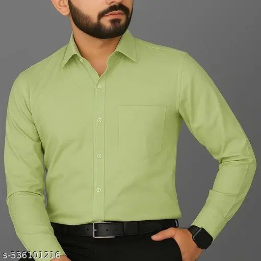 Polycotton Solid Shirts for Men, Green (XL)