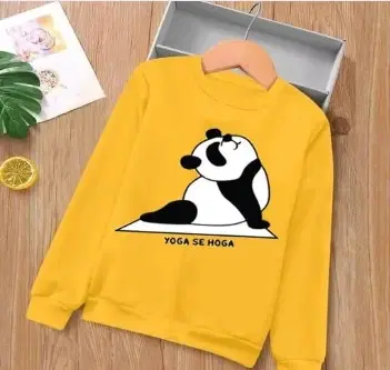 Round Neck Printed Sweatshirt for Women (Yellow, S)