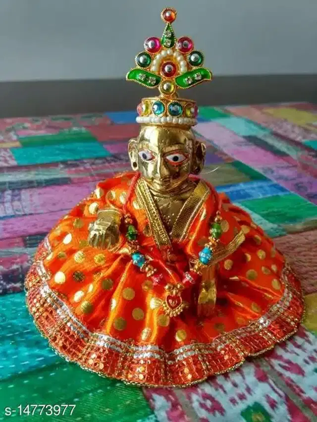 Metal Laddu Gopal Ji Idol with Free Poshak & Jewellery Set, Multicolor, Set of 1