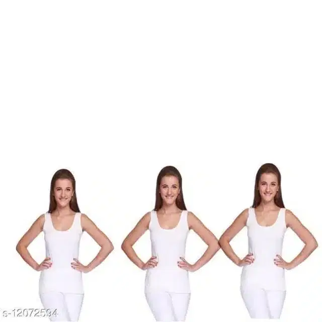 Polycotton Thermal Top for Women, Pack of 3 (White, S)