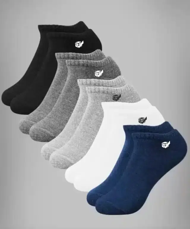 Cotton Ankle Socks for Unisex, Set of 5 (Multicolor, Free Size)