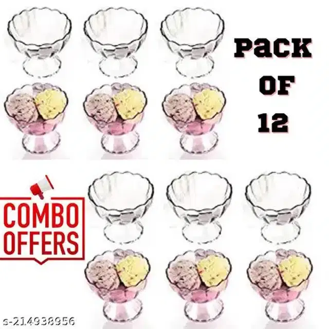 Plastic Kitchen Dessert Bowls, Transparent, 250 ml, Pack of 12