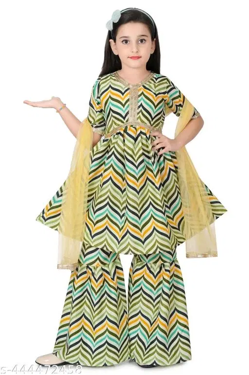 Poly Silk Kurta Set for Girls (Yellow, 3-4 Years)