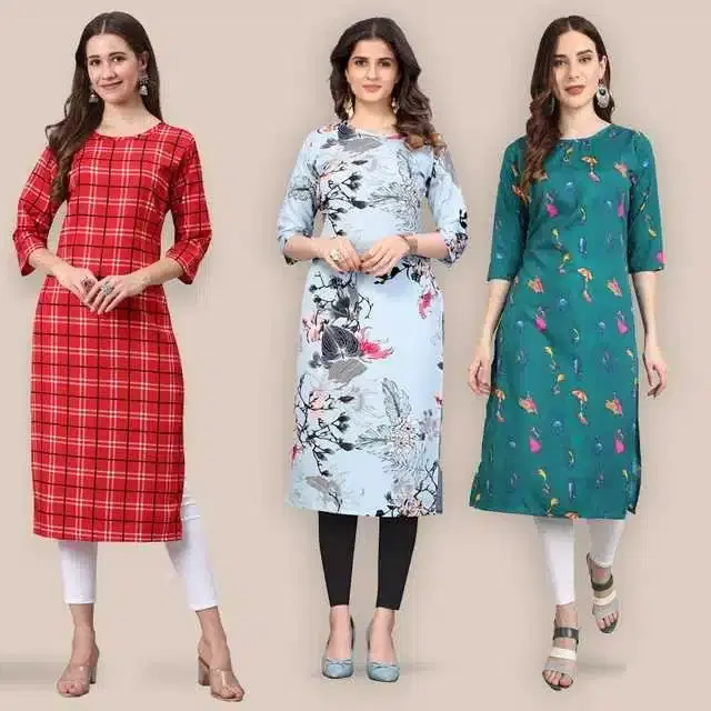 Women Crepe Printed Kurta, Pack Of 3 (Multicolor, L) (SD-272)