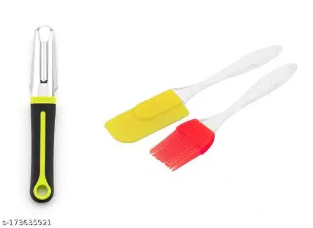 Oil Brush with Spatula & Peeler, Multicolor, Set of 3