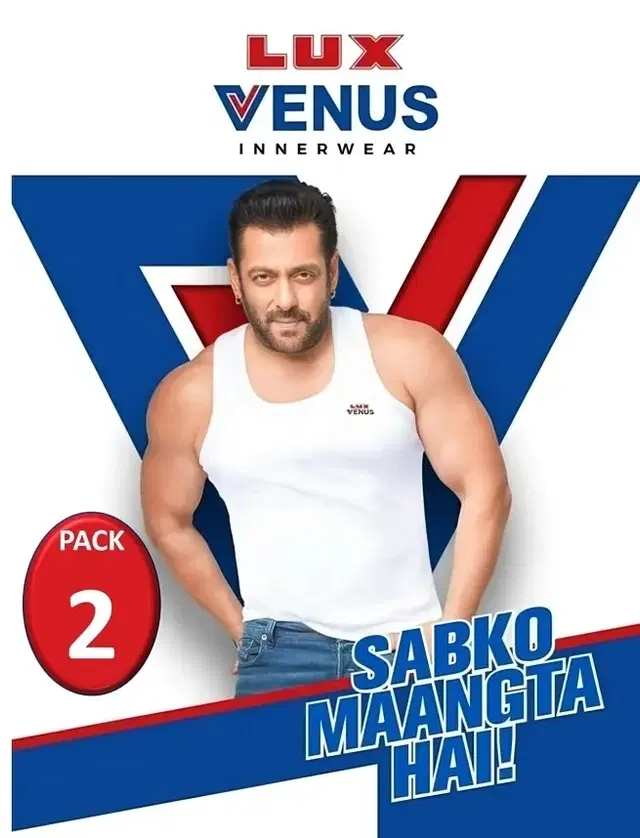 Lux Venus Cotton Solid Vest for Men, Pack of 2, White (80 cm)