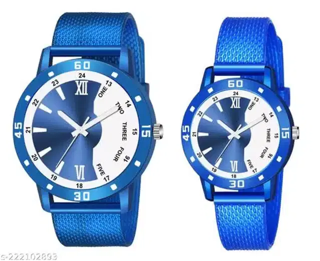 Analog Watch for Couple, Pack of 2 (Multicolor)