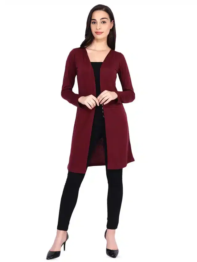 Full Sleeves Shrug for Women (Maroon, M)