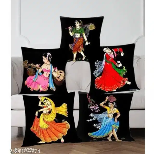 Printed Cushion Covers Combo, Multicolor, 16x16 Inches, Pack of 5