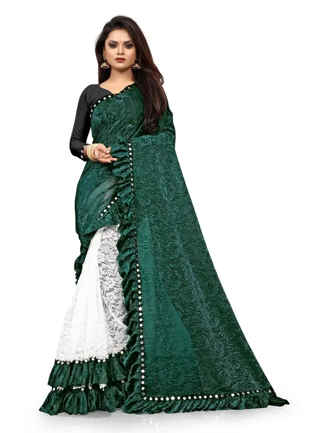 Lycra Blend Embellished Saree for Women (Green, 6.3 m)