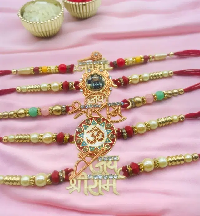 Handmade Designer Rakhi with Roli Chawal, Multicolor, Pack of 5