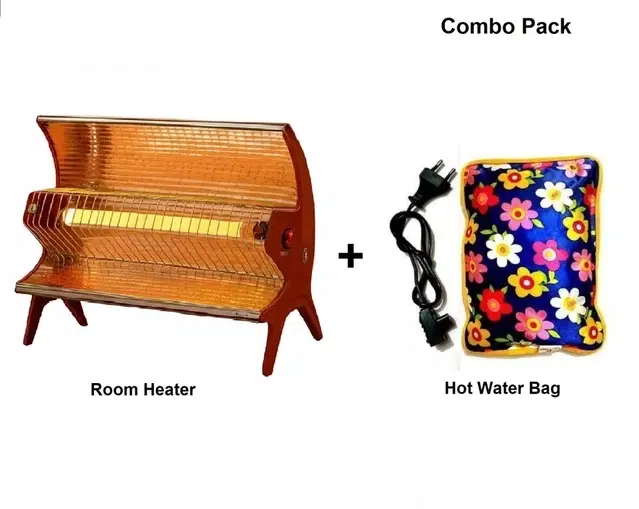 KJM 1000 Watts Halogen Room Heater and Assorted Hot Water Bag (Combo Pack)