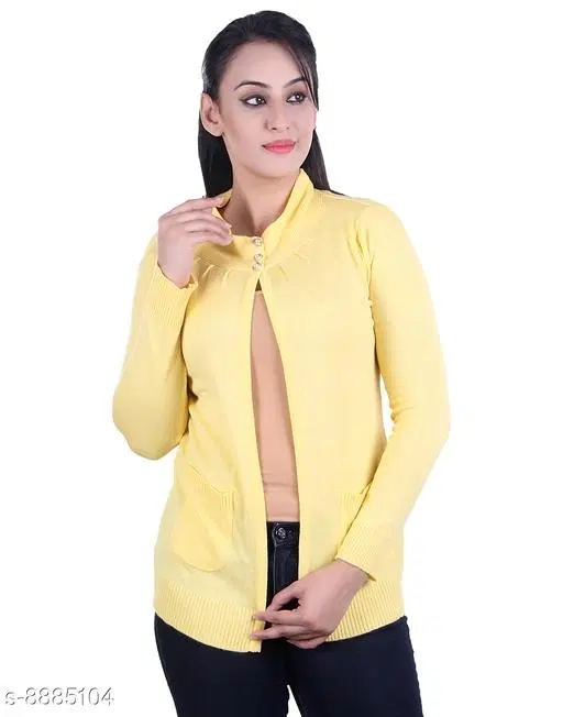 Acrylic Solid Sweater for Women (Yellow, L)