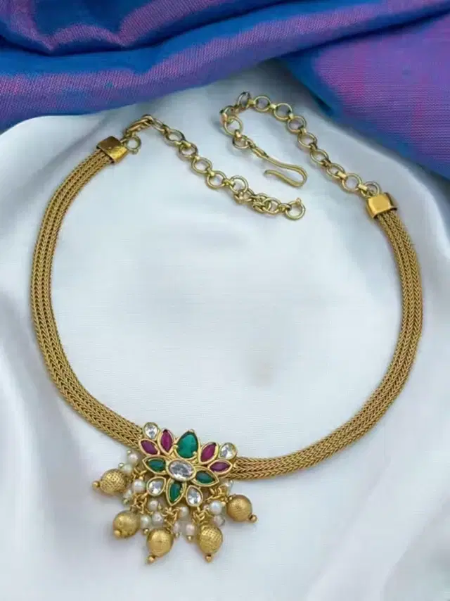 Zircon Gold-plated Copper Jewellery Set for Women (Maroon, Free Size)