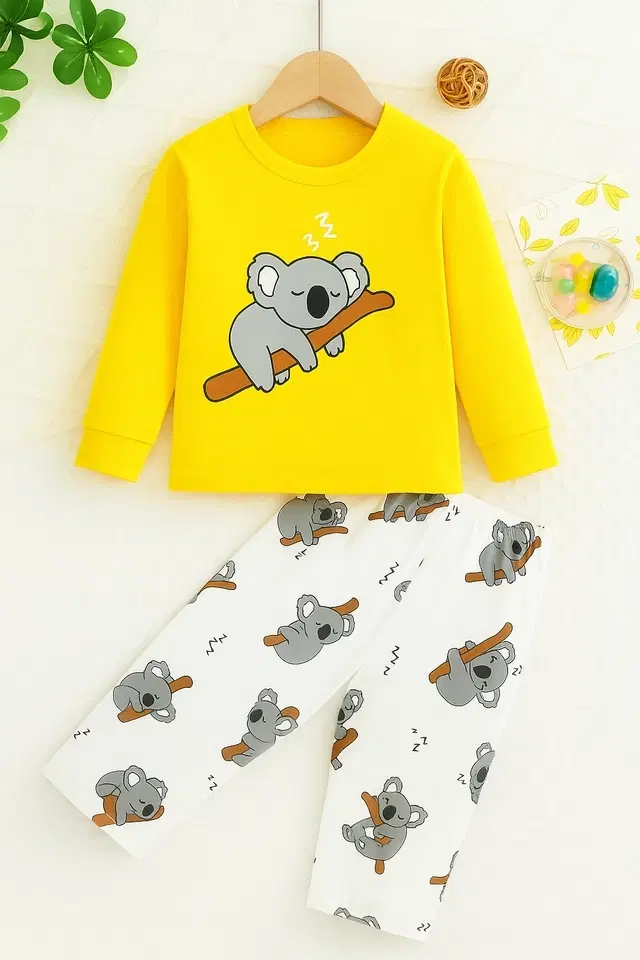 Hoisery Printed Clothing Set for Boys (Yellow, 0-6 Months)