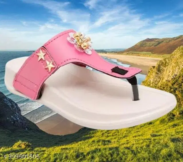 Flipflops for Women (Pink & White, 4)