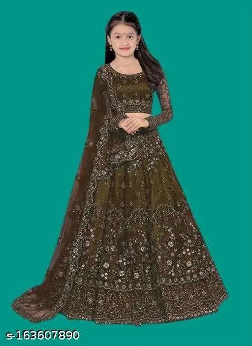 Embroidered Lehenga Choli for Women (Green, 11-12 Years)