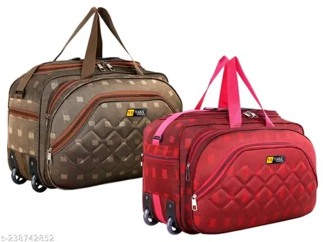 Polyester Duffel Bags, Red & Brown, Pack of 2