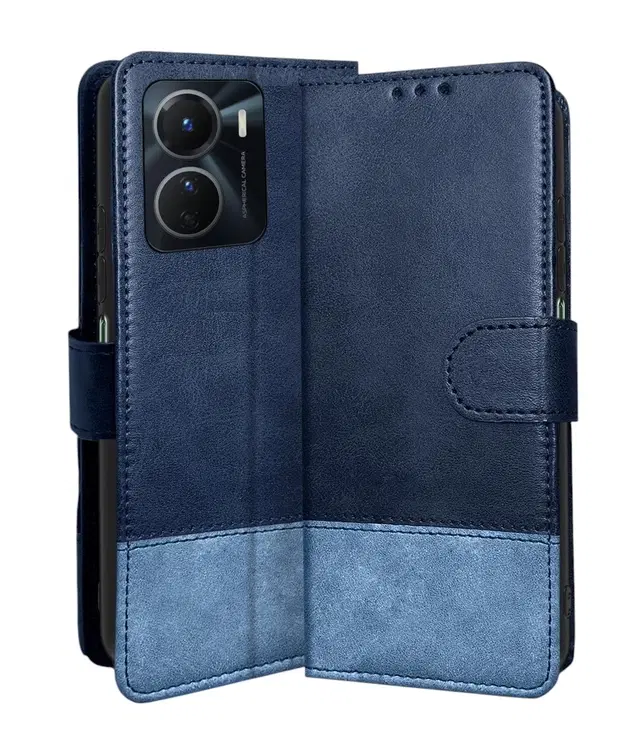 Artificial Leather Mobile Flip Cover for Vivo V2311 / Y56 / Y16 / T2X 5G, Blue