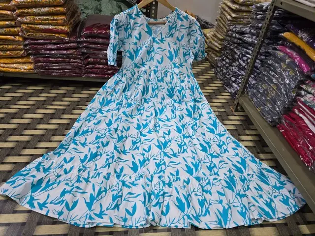 Rayon Printed Gown for Women (Aqua Blue, XXL)