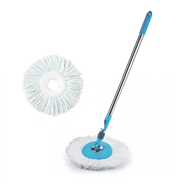 Stainless Steel Spin Mop Rod Set with 1 Refill, Blue & White, Set of 2