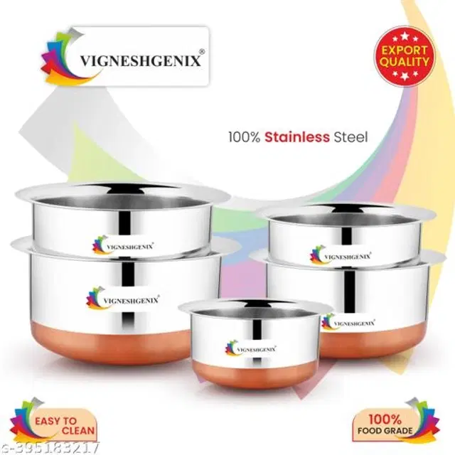 Stainless Steel Copper Bottom Handi Pot Set, Silver, Set of 5