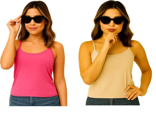 Cotton Solid Camisole for Women, Multicolour, Pack of 2 (XL)