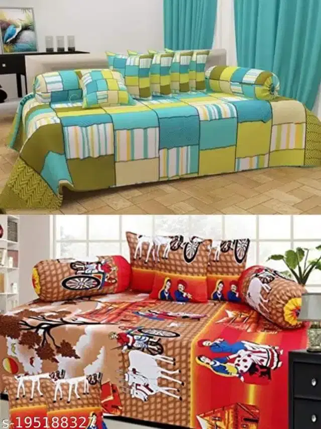 Polycotton Diwan Cover Set, Multicolor, Combo of 2
