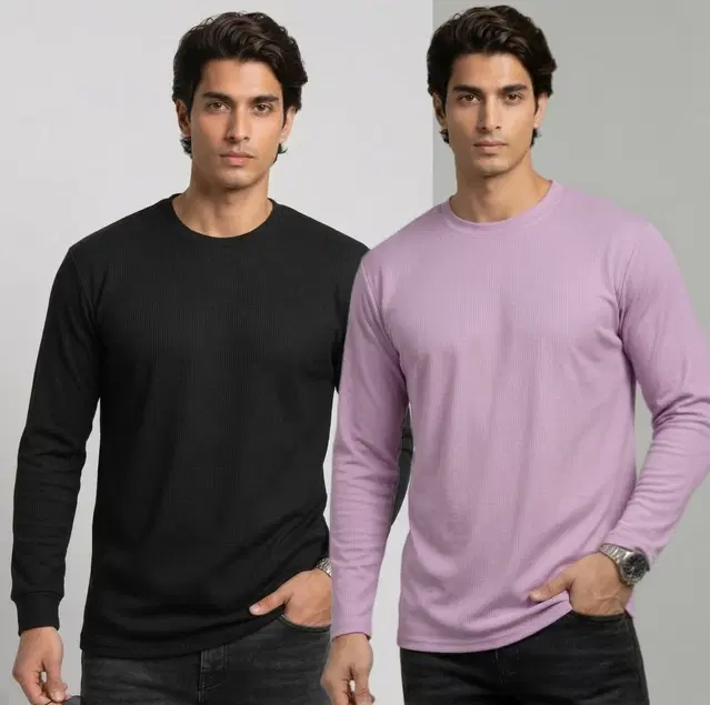 Polyester T-shirt for Men, Black & Lavender, Pack of 2 (M)