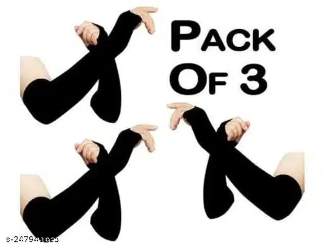 Nylon Arm Sleeves for Unisex, Pack of 3 (Black)