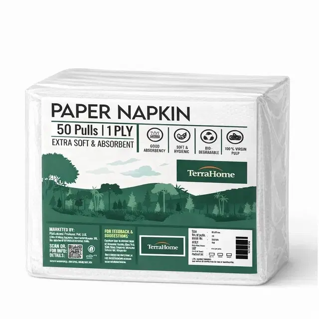 TerraHome Large Tissue Paper Napkins, 1 Ply, 20x23cm [50 Pieces]