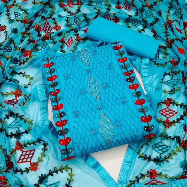 Women's Unstiched Dress Material Suit (Blue) (VK-265)