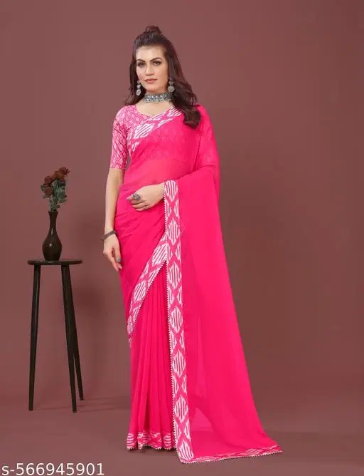 Elegant Saree for Women (Pink, Free Size)