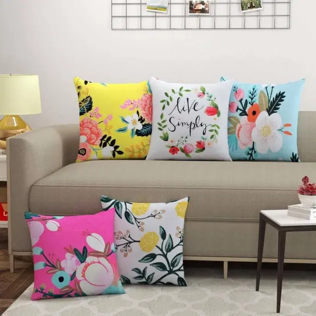 Crosmo Jute Cushions Cover Pack of 5, 40x40 cm, Multicolor