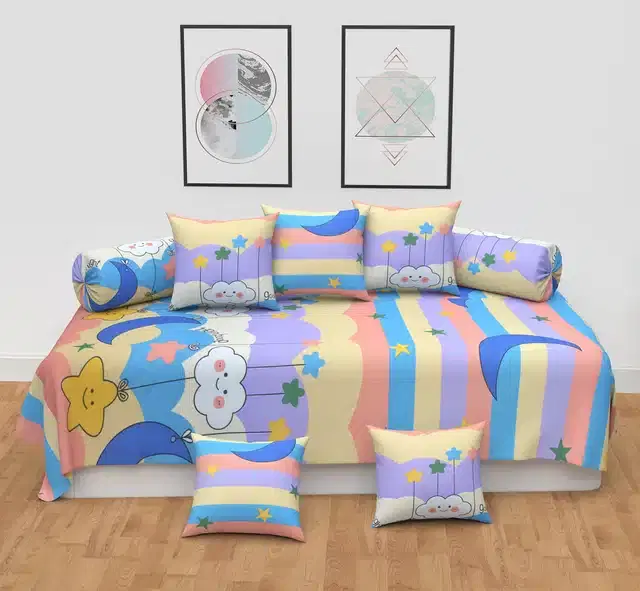 Microfiber Diwan Cover Set, Multicolor, Pack of 8