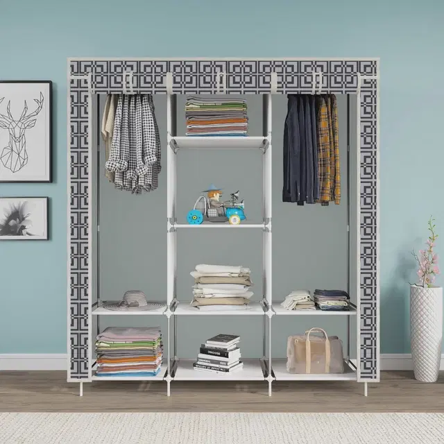 Plastic Printed Collapsible Wardrobe, Grey