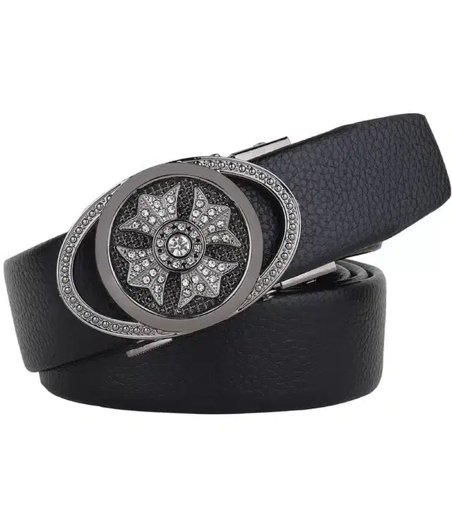 Men's Stylish Artificial Auto Lock Leather Belt (Silver & Black)
