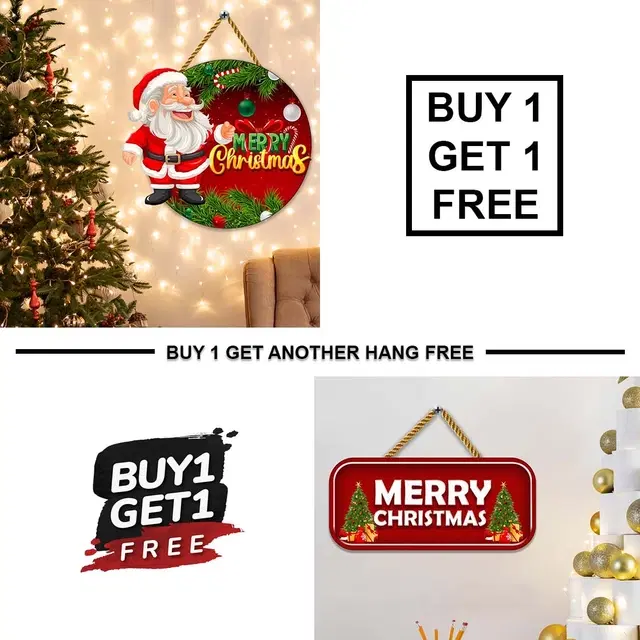 Wooden Wall Hanging for Christmas, Multicolor, Pack of 2