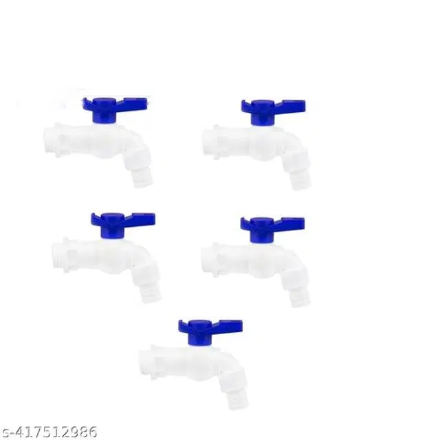 Plastic Nozzle Bib Cock Taps, White & Blue, Pack of 5