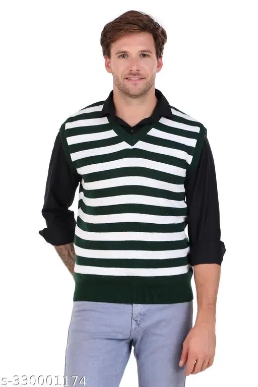 Half Sleeves Sweater for Men (Black & White, L)