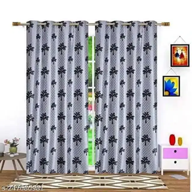 Curtains for Door, Grey, 5 Feet, Pack of 2