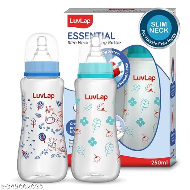 LuvLap Plastic Feeding Bottle for Baby, Multicolor, 250 ml, Pack of 2