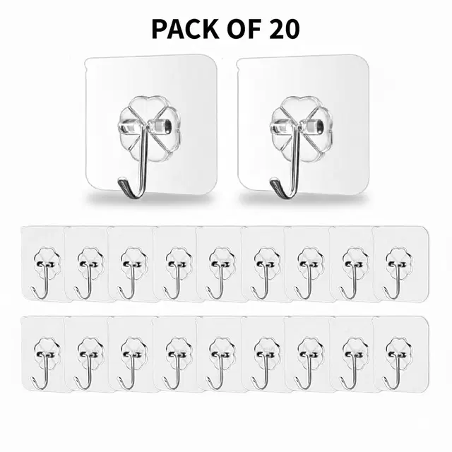 Plastic Wall Hooks, Transparent (Pack of 20)