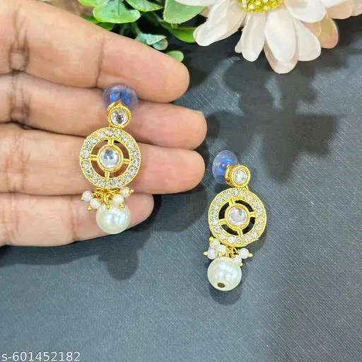 Alloy Kundan Earring for Women & Girls, White