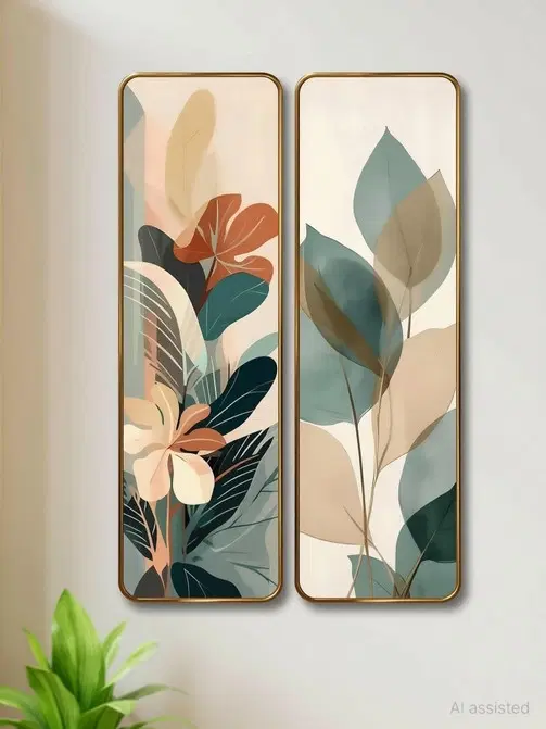 Kc Arts Uv Coated Abstract Flower Art Wall Hanging 6x18in Pack Of 2