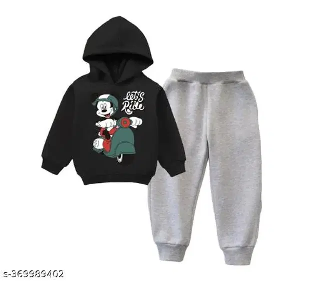 Cotton Printed Clothing Set for Kids (Black & Grey, 0-3 Months)