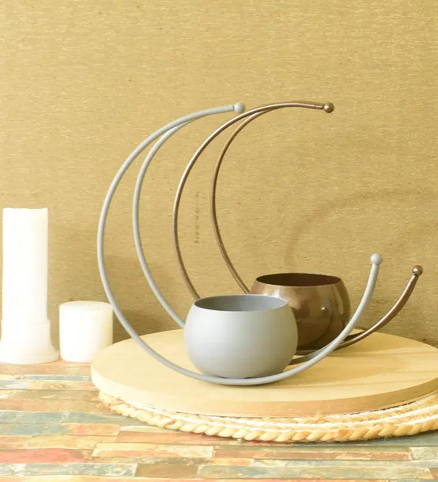 Metal Planter for Home, Grey & Brown, Pack of 2